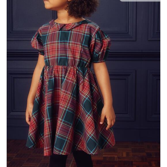 Tea Collection Matsuri Plaid Red Puff Sleeve Collar Dress Kids Girls Sz 7 A-Line - Picture 1 of 10